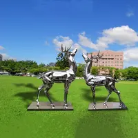뜨거운 판매 최고 품질의 금속 추상 스테인레스 스틸 사슴 동상 조각 야외 광장 정원 장식