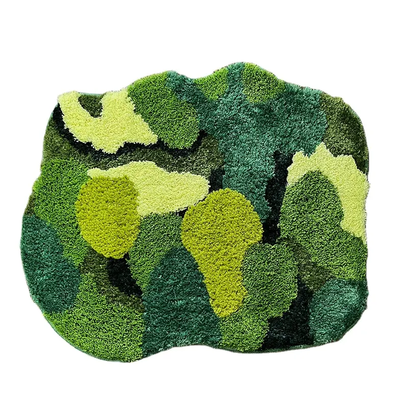 Tappeto per interni trapuntato con muschio verde artificiale finto di forma irregolare 3D personalizzato unico