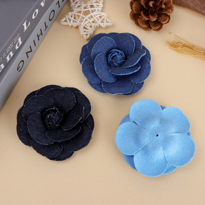 Denim Camellia <b>Flower</b> 7.5cm Handmade Fabric Decoration For Hair Clothing Accessories Eco Friendly - Product Image 3