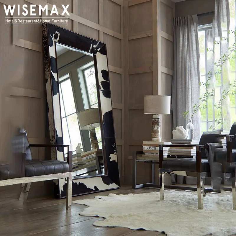 WISEMAX mobilya Modern soyunma odası mobilya dekoratif ahşap çerçeve ayakta ayna deri kumaş zemin ayna yatak odası için