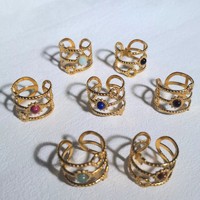Bagues en acier inoxydable plaqué or 18 carats avec incrustations de pierres naturelles, bandes de pierres précieuses brillantes et audacieuses, pour bijoux faits main haut de gamme pour femmes