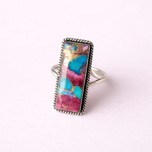 Handmade Purple Copper Turquoise Rectangle <b>Statement</b> <b>Ring</b> in 925 Sterling Silver Boho Artisan Gemstone Jewelry for Women - Product Image 1