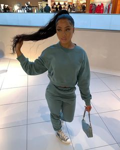 热卖纯色女式圆领针织套装运动装两件套女装连身衣 - Product Image 5