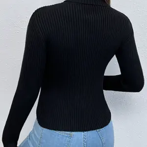 Suéter de cuello alto para mujer, Tops básicos ajustados para mujer, suéter básico informal de punto suave de manga larga