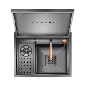 Nodma Gold/Black Handmade 304 Stainless Steel Luxury Nano Single Bowl Three Hole Undermount Modern <strong>Kitchen</strong> <strong>Sink</strong> With Cup Washer - Product Image 6