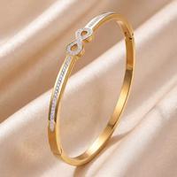 Gelang Baja Anti Karat Berlapis Emas 18K/Rose Gold dengan Kristal Rhinestone Oktagonal Berlapis Intan untuk Unisex, Trendi, Hadiah Ulang Tahun
