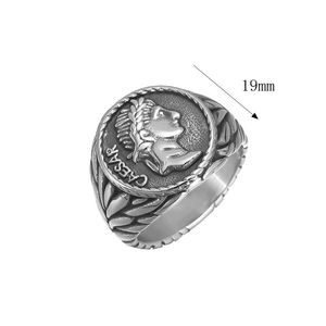 Anelli con Sigillo Vintage in Acciaio Inossidabile per Uomo e Donna, Anello a Fascia con Moneta dell'Impero Romano di Cesare il Grande - Product Image 6