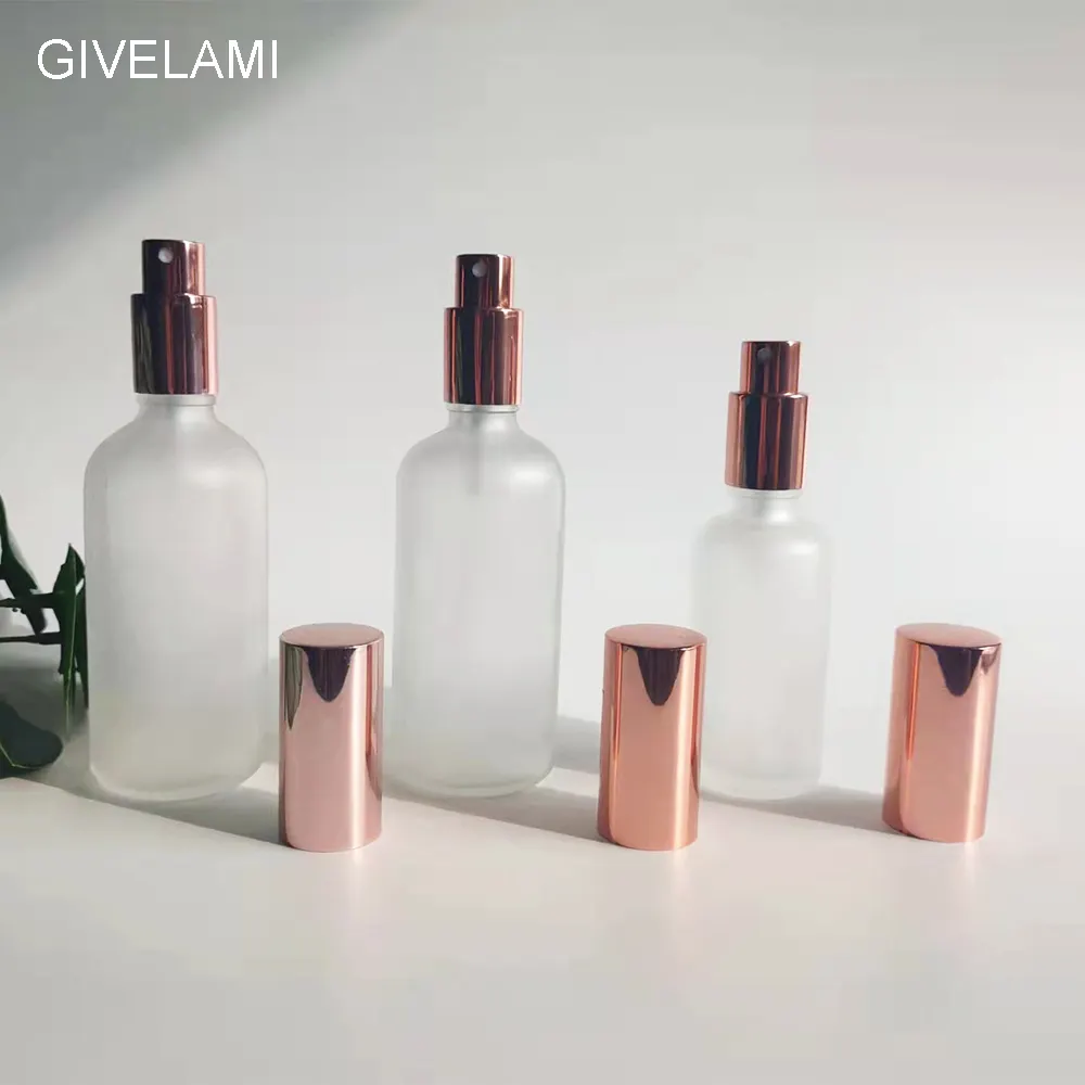 Customization Perfume Spray Bottle Luxury 15ml 30ml 50ml 100ml Frosted Glass Bottle With Rose Gold Sprayer Cosmetic Container