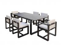 Ensemble de salle à manger d'extérieur 6 places, table et chaises en aluminium, mobilier de jardin moderne avec coussins imperméables
