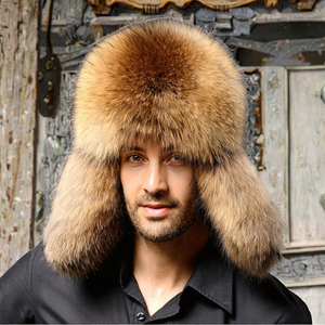 Sombrero de invierno de lujo para hombre Aviador de piel de zorro plateado clásico con orejeras Nuevo para actividades al aire libre - Product Image 3