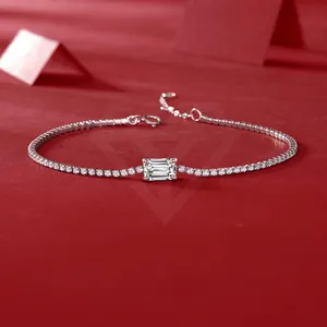 3mm Tennis Or Argent Couleur Moissanite Charm Fine Jewelry Ajustable Silver Vintage 925 Sterling Silver Cuff Slave Bracelet