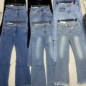 Fit Small Split Micro Horn Jeans Summer Women's Spicy Girls High Waist Elastic Slim Fit Tassel Jeans Wholesale