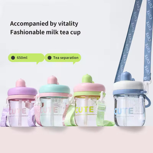 Summer <b>Plastic</b> Straw Cup for Students Couples Modern Minimalist Design Portable Small Gift Customizable Tea Cup - Product Image 2
