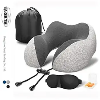 Travesseiro de pescoço em forma de U de espuma de memória de recuperação lenta personalizado, travesseiro de viagem ergonômico respirável e macio para pescoço, universal