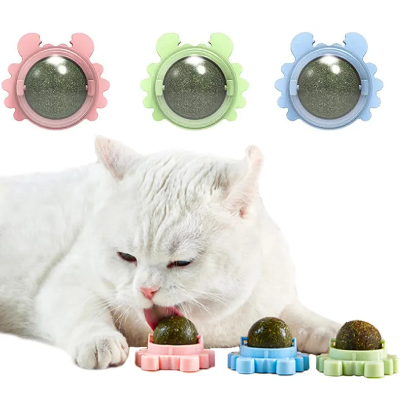 Diskon Besar Kucing Alami Murni Daun Mint Berputar Interaktif Kucing Catnip Bola Mainan Kucing Penghapusan Bola Rambut Dapat Lengket Di Dinding