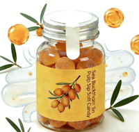 Bonbons Gélifiés Éclatants Sans Sucre au Goût Fruité de Gélatine de Poulet et d'Argousier pour la Digestion, en Bouteille, Faciles à Manger
