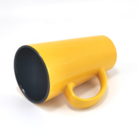 Mug à latte en grès de 480 ml (17 oz) – Extérieur jaune vif, intérieur noir – Grande capacité – Idéal pour l'impression de logo personnalisé