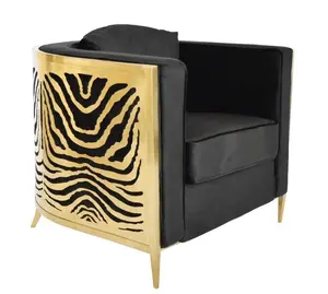 Cadeira luxuosa de aço inoxidável com detalhes dourados e luxuosos, assento amoroso, sofá de veludo 123, conjunto para sala de estar, jantar e academia, com padrões de zebra