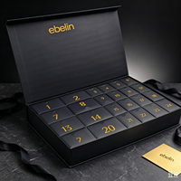 Boîte de calendrier de l'avent personnalisée, boîte cadeau rigide à fermeture magnétique, 24 tiroirs, emballage cosmétique de luxe noir et or, impression de logo personnalisée