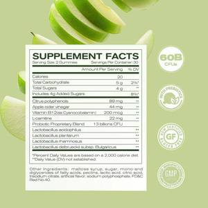 Gomitas de Vinagre de Manzana Orgánico OEM/ODM, Sin OMG, Vegetarianas, <span class=keywords><strong>Dieta</strong></span> Cetogénica, Quemador de Grasa, Vitamina B9 B12 para Adultos y Adolescentes - Product Image 5