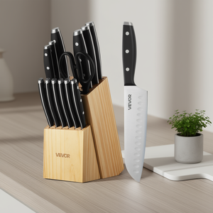 Juego de Cuchillos de Cocina de 15 Piezas, Acero Inoxidable, Mango Ergonómico, Bloque de Madera con Varilla de Afilado - Product Image 2
