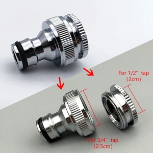 Multi-Size <strong>Tap</strong> Connector 1/2" &amp; 3/4" Brass Adapter, Chrome Garden <strong>Hose</strong> Quick Connect Fitting for Indoor Outdoor Use - Product Image 1
