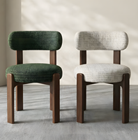 Chaise de salle à manger en bois massif de bouleau de style mid-century, dossier en tissu lin, structure en tube métallique écologique pour hôtel, maison, salle de bain