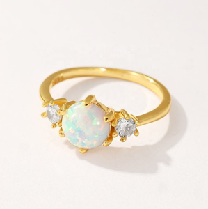 Anillo de Novia para Mujer, Joyería de Boda, Oro Vermeil, Plata de Ley 925, Oro Sólido, Ray of Hope, Circonita Cúbica Redonda, Ópalo - Product Image 2