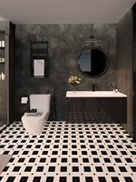 Carrelage en céramique pleine masse, grand format, motif floral noir, style rétro français, pour salle de bain, douche, cuisine, balcon, gîte.