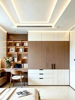 Buffet Modulaire Personnalisé pour Toute la Maison, Écologique, Moderne, Bicolore, Blanc Crème, Grain de Bois, Portes en Verre Cintrées, LED