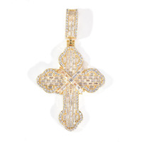 Pendentif Croix Trapézoïdale Baguette Entièrement Sertie de Zircons, Plaqué Or et Argent, Style Hip Hop, Expédition Mondiale