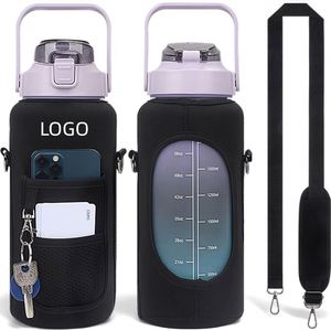 Bouteille d'eau isotherme de 2 L (64 oz) avec housse de rangement, sangle de transport et support pour téléphone portable – Produit très demandé – Demi-gallon - Product Image 1
