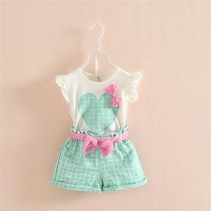 Conjunto de Ropa de Verano para Bebés Niñas, Diseño Coreano 2019, con Camiseta con Lazo y Pantalones Cortos a Cuadros, Precio de Fábrica - Product Image 4