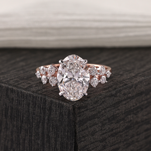 Anillo de Compromiso Ovalado Chapado en Oro Rosa de 14K al por Mayor, Anillo de Boda Nupcial de Lujo con Piedras Agrupadas para Mujer, Joyería Fina - Product Image 1