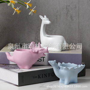 Maceta de Cerámica con Forma de Ciervo, Maceta de Porcelana Esmaltada para Decoración del Hogar, Sala de Estar, Entrada, Estudio, Balcón - Product Image 3