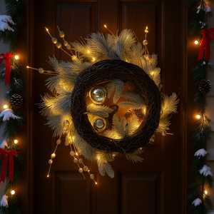 Db 20 Inch Pvc Christmas <b>Wreath</b> With Warm Lights Indoor Door <b>Decor</b> For Front And Party Traditional Style - Product Image 2