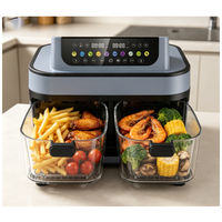 Friteuse à air à double panier avec fenêtre de visualisation en verre transparent, grande capacité 7,4 L, 2 zones de cuisson indépendantes, écran tactile numérique, finition synchronisée