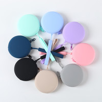 Porte-monnaie rond simple en silicone étanche, étui pour câbles et écouteurs, pochette à clés zippée, sac de rangement portable