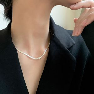 Collar de plata de ley S925 con diseño de hueso de serpiente plano para mujer, cadena de 405 cm de longitud, para uso diario, cadena para clavícula - Product Image 5