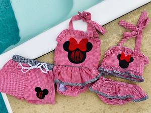 Costume da bagno per bambina con monogramma di <span class=keywords><strong>Minnie</strong></span> topo rosso a righe Seersucker costume da bagno per bambina e bambina - Product Image 3
