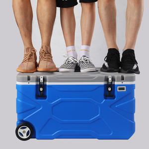 65L Outdoor Insulated PE Plastic Leopard Pattern Solar Panel Camping Fishing Picnic Ice Cooler <b>Box</b> <b>with</b> <b>Wheels</b> - Product Image 1