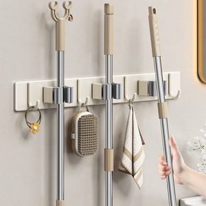 Excellent Wall Mounted Mop Holder Stainless Steel <b>Hook</b> Punch Free Storage Rack For Bathroom Cleaning <b>Tools</b> - Product Image 1
