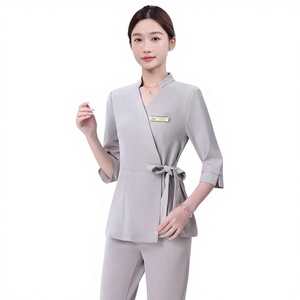 <span class=keywords><strong>Abbigliamento</strong></span> Primaverile di Alta Gamma per Donne, Elegante Completo Antirughe in Velluto con Scollo a V e Maniche a Tre Quarti per Centri Benessere e SPA - Product Image 6