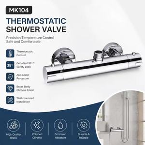Miscelatore <span class=keywords><strong>Doccia</strong></span> Termostatico a Doppia Maniglia in Ottone Cromato Lucido con Getto Morbido, Montaggio a Parete e Valvola in Ceramica - Product Image 1