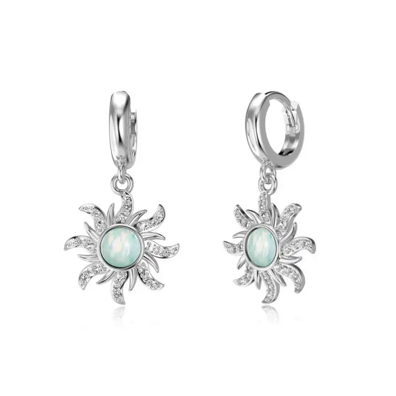 Minuscolo 925 elegante in argento Sterling rodiato placcatura in oro blu bianco opale sintetico con pietra ciondolo orecchino a cerchio per donna alta gioielleria