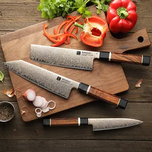 XINZUO New 3Pcs Custom ized 37 Schichten Tricolor Kupfer Damaskus Stahl Desert Ironwood Griff Sharp Kitchen Chef Messer Sets Geschenk