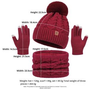 Ensemble tricoté d'hiver pour <span class=keywords><strong>femme</strong></span> en Spandex/Acrylique Jacquard, comprenant bonnet, écharpe et gants, essentiels pour le froid, confortable pour la circonférence de la tête - Product Image 4
