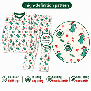 Set Piyama Natal Dinosaurus Santa Kustom untuk Keluarga, Pakaian Tidur Poliester Pria Wanita Anak, Dropshipping POD MOQ 1PC - Product Image 2