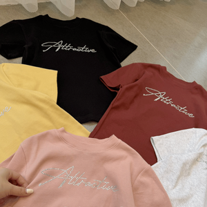 Camiseta Ecológica de Fácil Cuidado, Tejida, Personalizable, Cuello Redondo, Manga Corta, Ajustada, Transpirable, Antibolitas, Informal para Mujer - Product Image 1