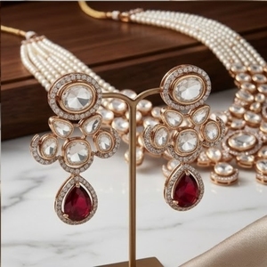 Elegant 925 Silver Traditional <b>Statement</b> <b>Necklace</b> Set with Moissanite Designer Jewelry for Women Wedding Gift Ethnic Party Wear - Product Image 5